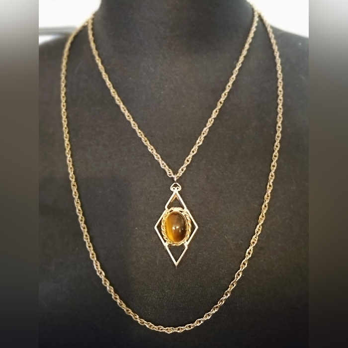 Vintage Hobe Tiger Eye 2 Strand Pendant Necklace 70$